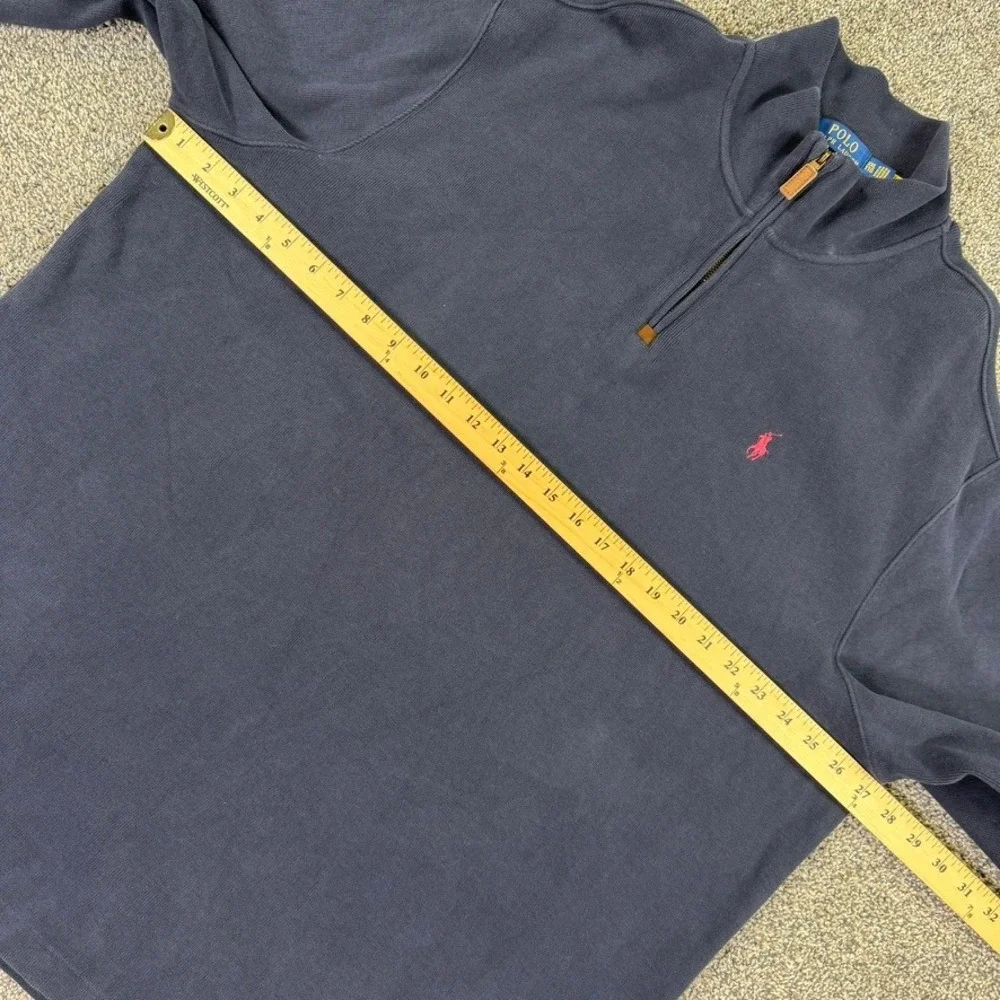Polo Ralph Lauren Men XXL Navy Blue Quarter Zip Pullover Cotton Sweater Pony Log